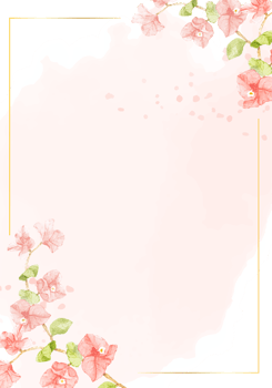 watercolor pink Bougainvillea with golden frame for wedding or birthday invitation card png