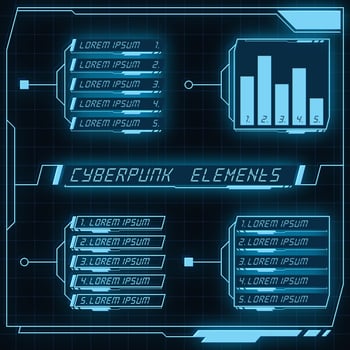 Scifi futuristic control panel collection of HUD elements GUI VR UI design Cyberpunk retro style. vector