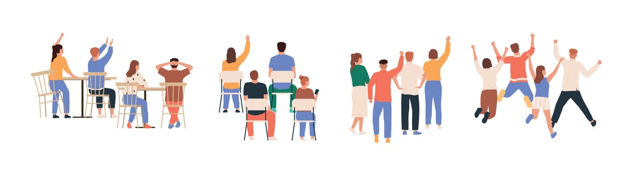 Cheering People Back Flat Icon Set vector