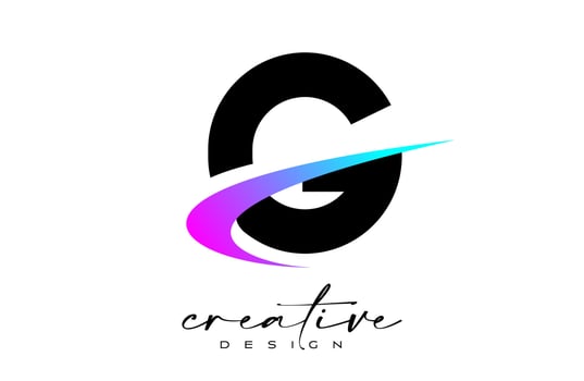 G Letter Logo Design with Creative Purple Blue Swoosh. Letter g Initial icon with curved shape vector