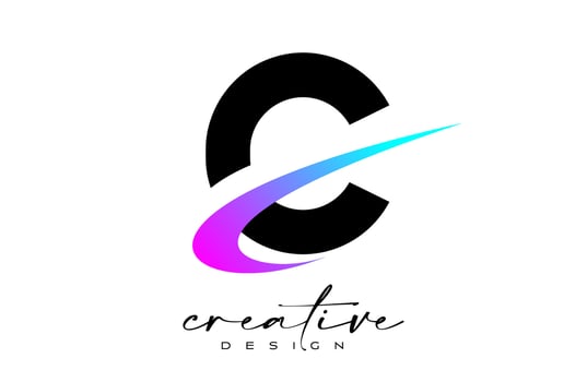 C Letter Logo Design with Creative Purple Blue Swoosh. Letter c Initial icon with curved shape vector