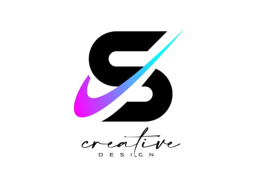 S Letter Logo Design with Creative Purple Blue Swoosh. Letter s Initial icon with curved shape vector