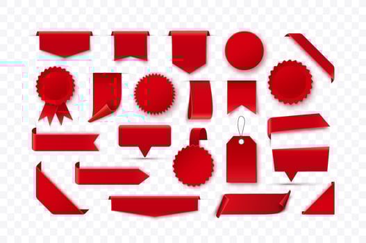 Set Of Blank Red Ribbons, Tags, Badges, And Labels Isolated. vector