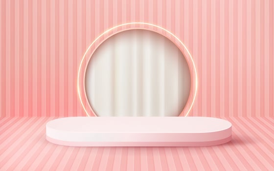 3d rendered luxury white half ball podium showcase vector 3d pink background 261022