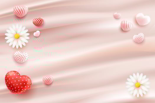 pink 3d abstract curtain scene liquid wavy background with flower love heart 3d vector mesh render style
