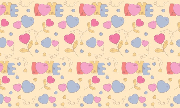 Seamless love lettering pattern with hearts vector
