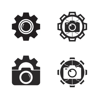 photography camera logo icon vector design template isolated on black background