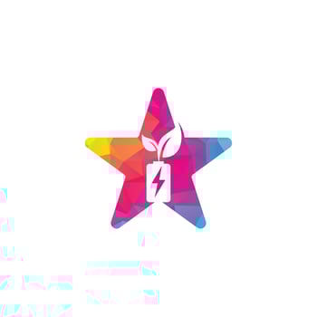 Battery leaves star shape concept vector logo design. Battery and leaf icon natural energy symbol design element logo template