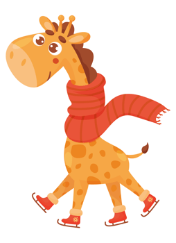 Sticker funny winter giraffe ice skating. Funny  character png