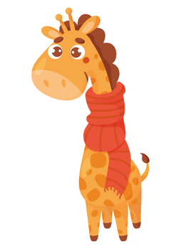 Sticker cute winter giraffe in knitted scarf. Funny  character png