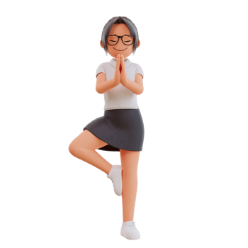 Young businesswoman yoga pose 3d cartoon illustration png