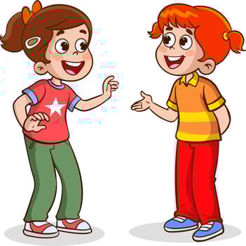 little kid say hello to friend and go to school together vector
