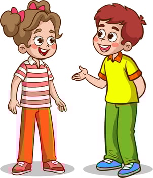 little kid say hello to friend and go to school together vector