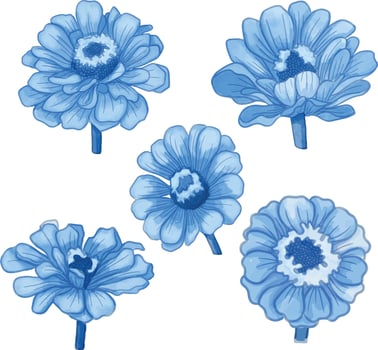 Set of Watercolor flower, Blue flora clipart vector
