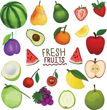 Set of Watercolor Fresh fruits clipart. vector