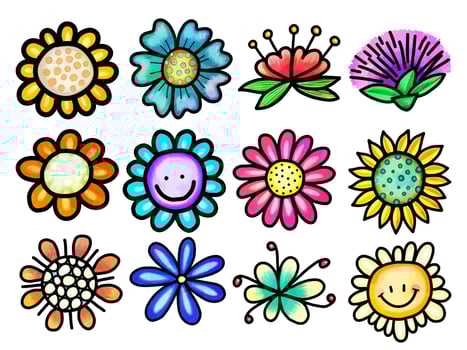 Watercolor Flower Doodle Set vector