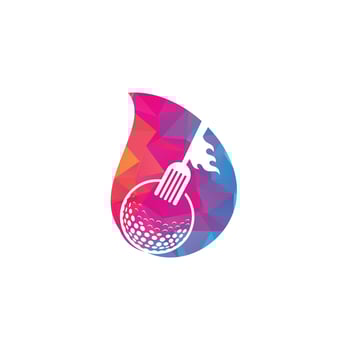 Golf and fork drop shape concept logo design template. Golf restaurant logo design vector