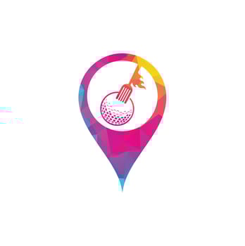 Golf and fork map pin shape concept logo design template. Golf restaurant logo design vector