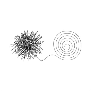 An aggressive state turning into a calm concept. Unraveling process. Icon. Isolated. Vector illustration for mental health, psychology, therapy.