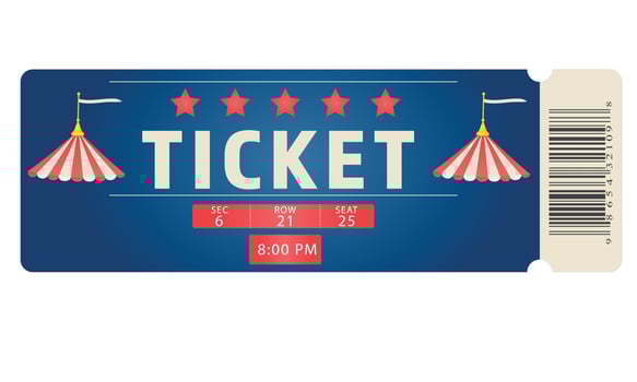Circus ticket on blue background. Fair. Pass. Barcode. vector