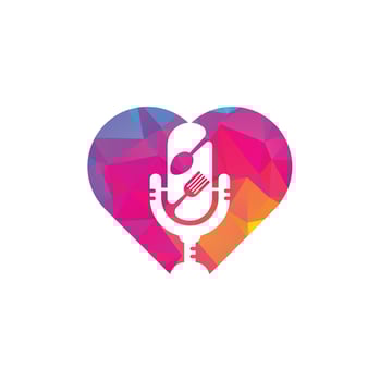 Podcast food heart shape concept logo icon designs vector. Food Podcast for sign, mascot or other. vector