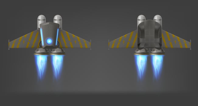 Jetpack with fire top and bottom view isolated vector