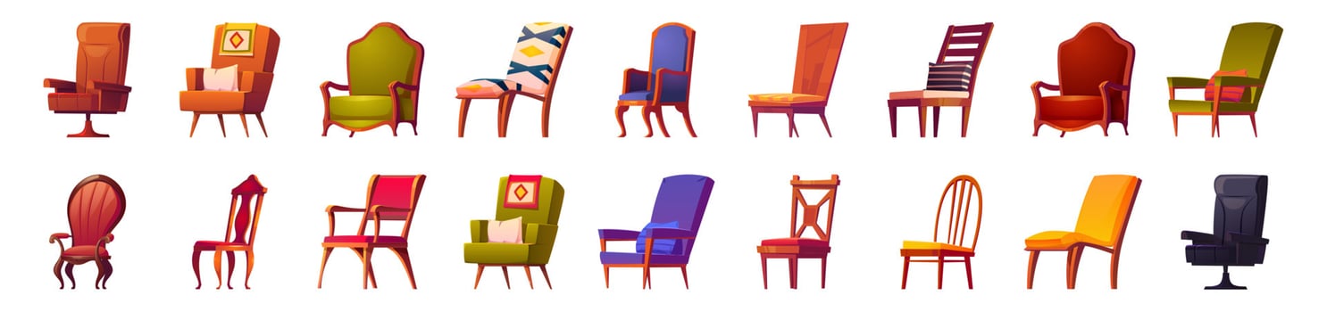 Set of chairs and armchairs, home office furniture vector