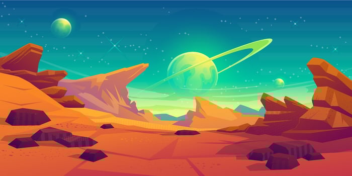Mars surface, alien planet landscape vector