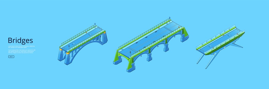 Bridges isometric banner with city architecture vector