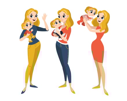 Family set with mom and daughter. vector