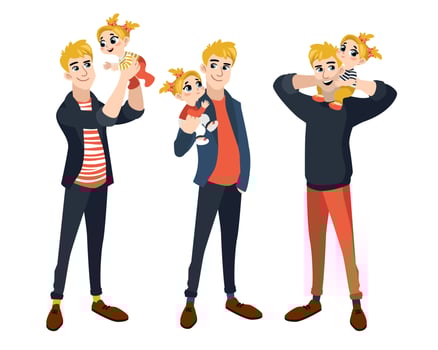 Family set with dad and daughter. vector