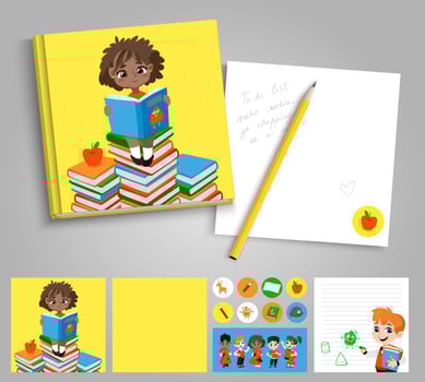 Back to school printable set with pupils. vector