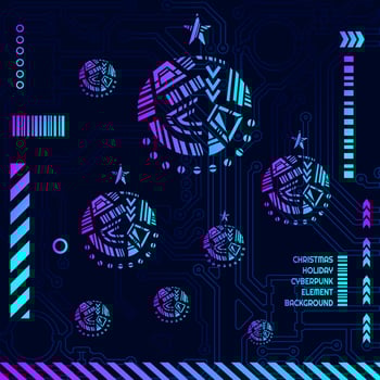 Christmas cyber element shape in cyberpunk background. vector