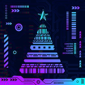 Christmas cyber element shape in cyberpunk background. vector