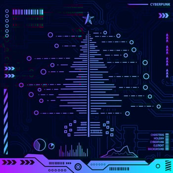 Christmas cyber element shape in cyberpunk background. vector