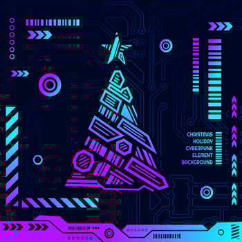 Christmas cyber element shape in cyberpunk background. vector
