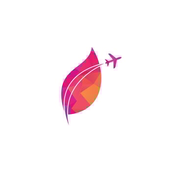 Leaf Plane Travel Logo Design Template. Travel with leaf logo design vector
