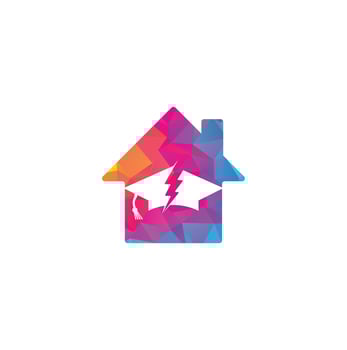 Flash education cap home shape concept vector logo template. Thunder and hat symbol icon