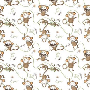 Seamless pattern with funny monkeys. vector
