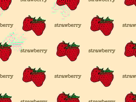 Strawberry cartoon character seamless pattern on yellow background vector