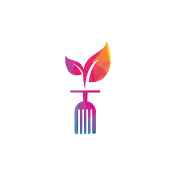 Healthy food logo template. Organic food logo with spoon and leaf symbol. vector