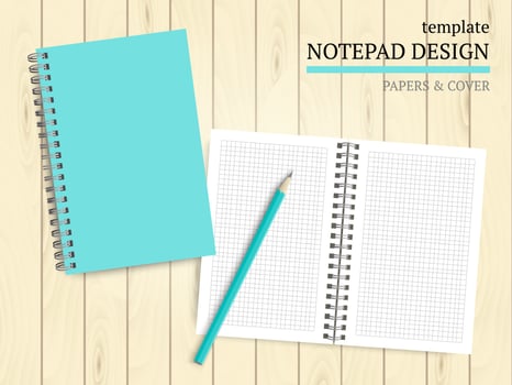 Template of notebook cover and papers. vector