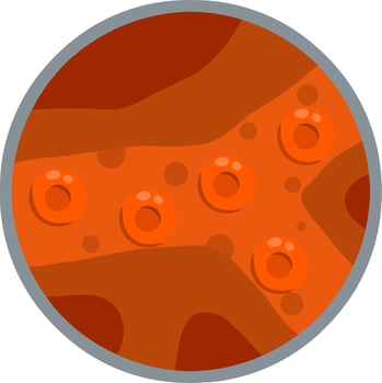 Vessels and arteries under microscope. Red Blood cells in canal. Enlarged view. The medical scheme. Internal human system. Scientific flat illustration vector