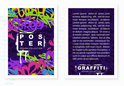 multicolored graffiti poster background with marker letters, bright colored banner lettering tags in the style of graffiti street art. Vector illustration template set