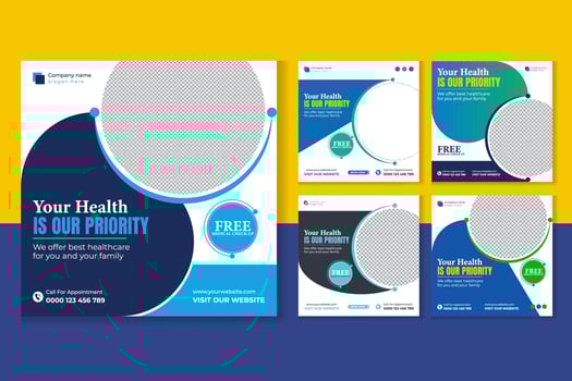 Medical Healthcare Social Media Post Template Bundle vector