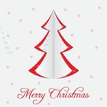 Christmas greeting card with Christmas tree with paper cut effect. Christmas tree on a background with snowflakes. Vector illustration