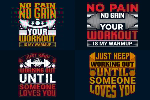 Gym-fitness T-shirt Design Bundle, Healthy Motivational Quote set vector