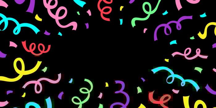 Confetti background with serpentine ribbons. Anniversary, celebration, greeting illustration in flat style vector