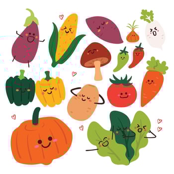cute cartoon vegetable character sticker set vector