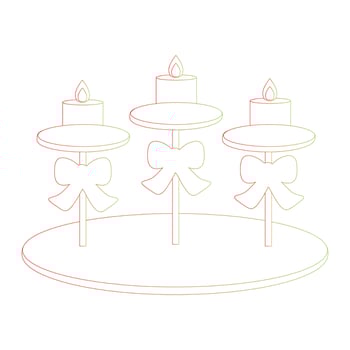 Cute cartoon vintage decorative candlesticks with ribbon. Candelabrum with three candles. Isolated on white background, flat design, line art, EPS10 vector